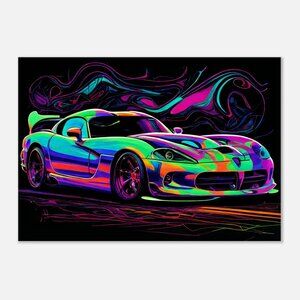 Dodge Viper Canvas Wall Art, Neon Abstract with Stunning Colors Luxury Car Art